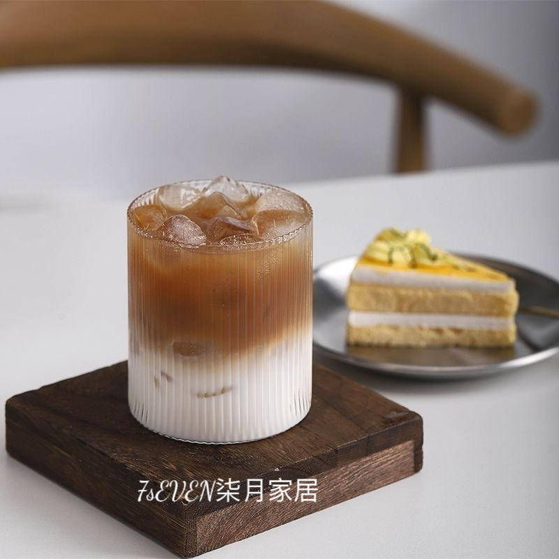 7sEVEN柒月家居◍ 現貨速發 日式ins網紅餐廳簡約條紋耐熱玻璃杯夏日拿鐵咖啡牛奶飲品杯