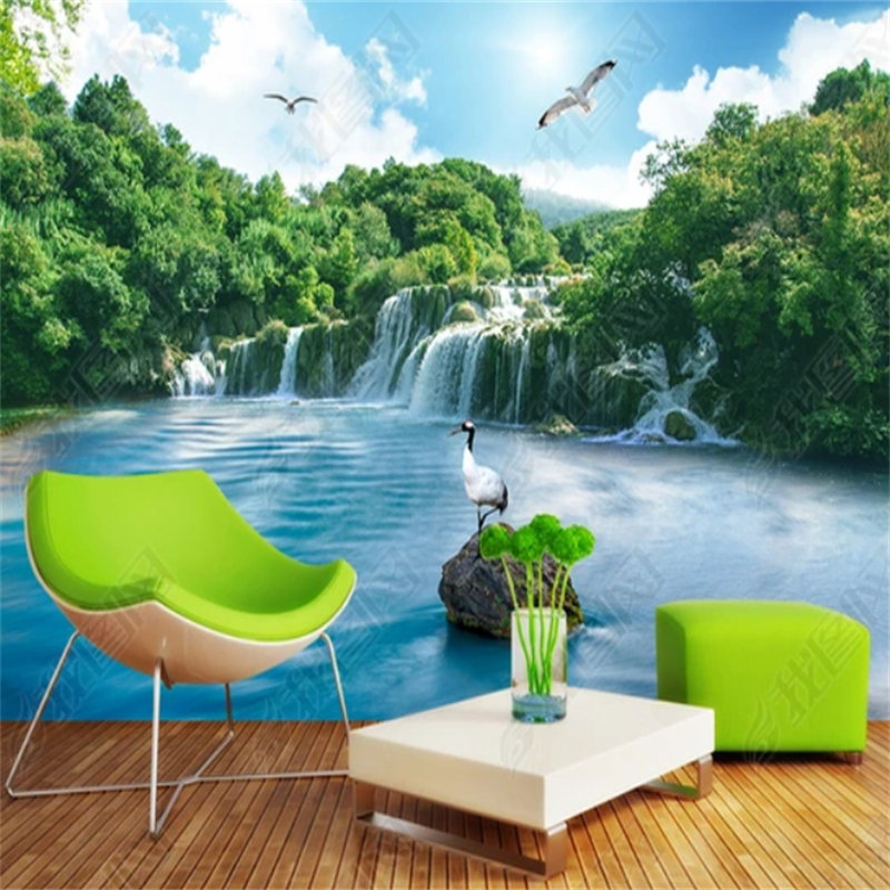 定制照片壁紙3d瀑布自然風景牆畫客廳臥室家居裝飾防水牆紙