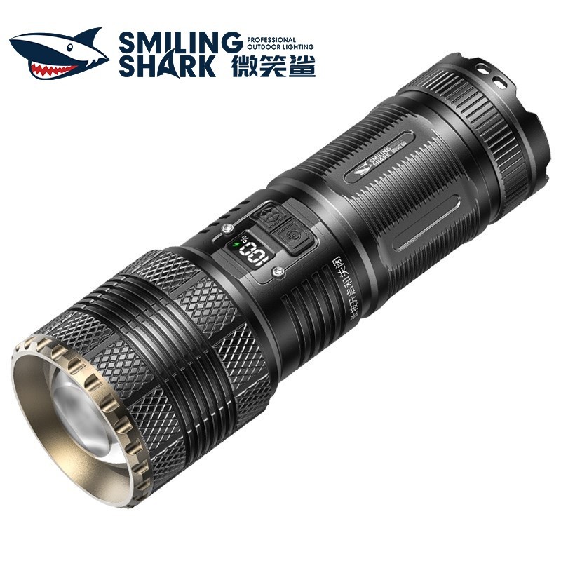 微笑鯊正品 SD5207 新升級LED強光手電筒 M77 10000LM大功率爆亮手電筒戶外遠射10000M尾部COB燈