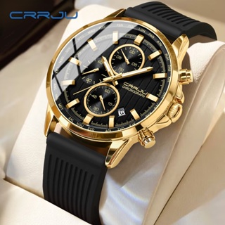 Crrju 男士防水手錶運動橡膠錶帶石英機芯夜光指針日期記錄儀多功能計時器新設計優質時尚品牌 2315
