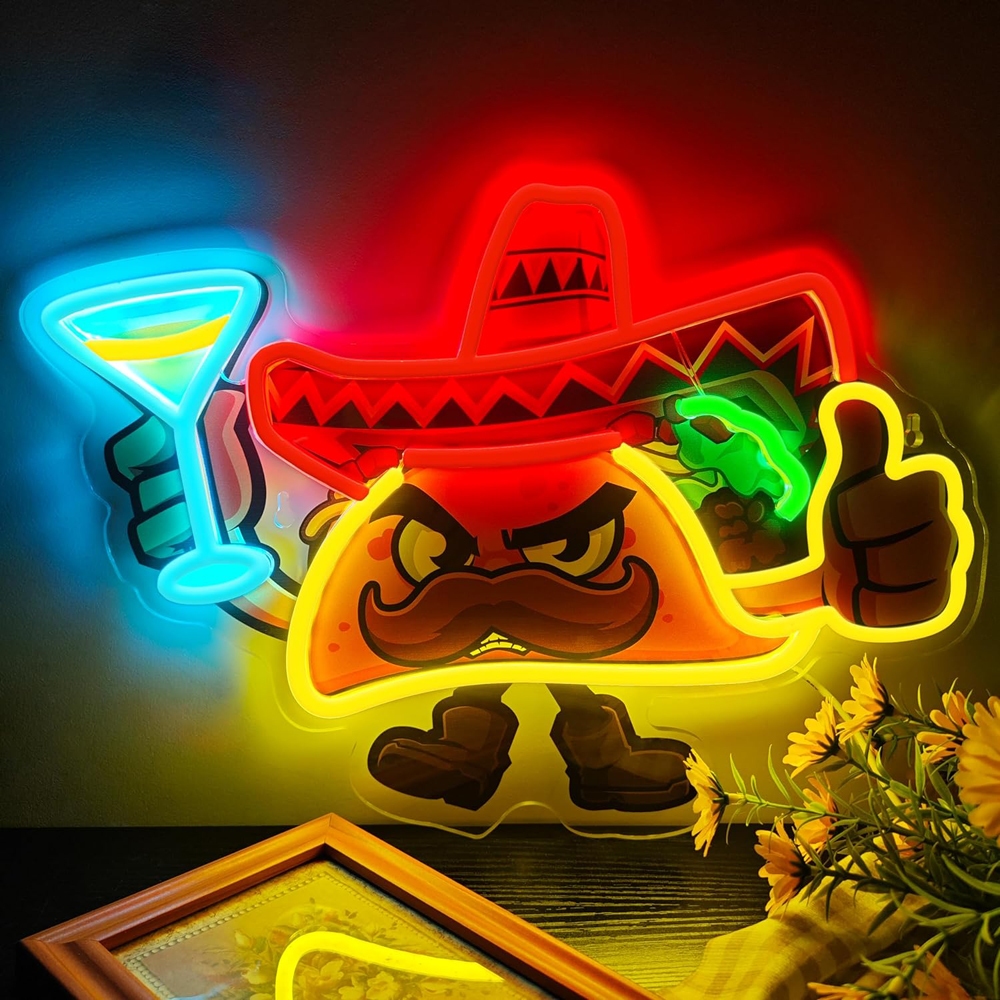Tacos 霓虹燈牆壁裝飾,可調光 Led Tacos 霓虹燈,用於墨西哥餐廳裝飾墨西哥捲餅 Led 燈霓虹燈,用於商店