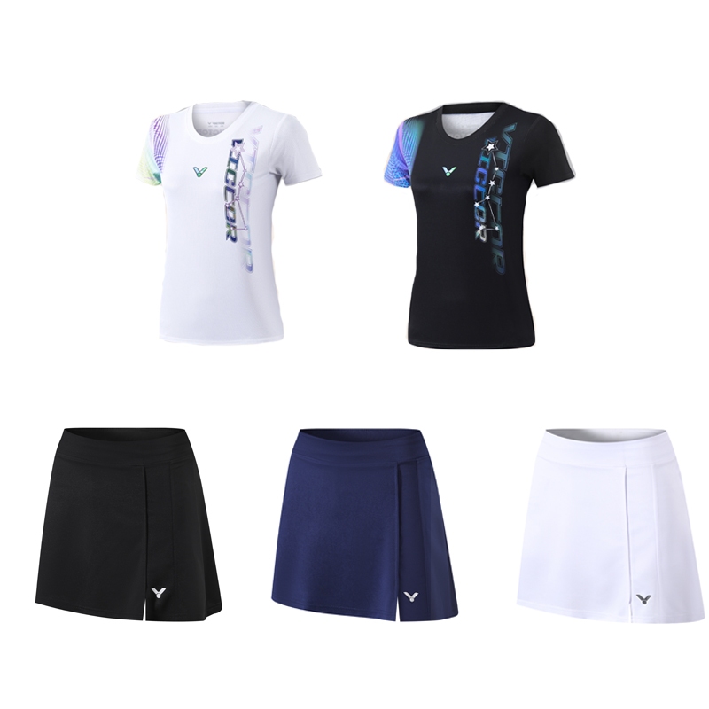 全新 Victor 女式羽毛球球衣套裝透氣速乾 Tannis 乒乓球襯衫和裙子套裝女孩