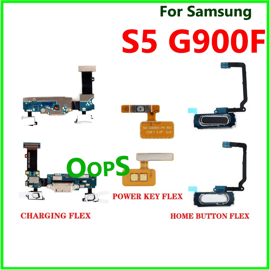 SAMSUNG 適用於三星 S5 G900F 充電端口 Flex + 電源開/關按鈕 + 主頁按鈕鍵盤排線功能區的排線