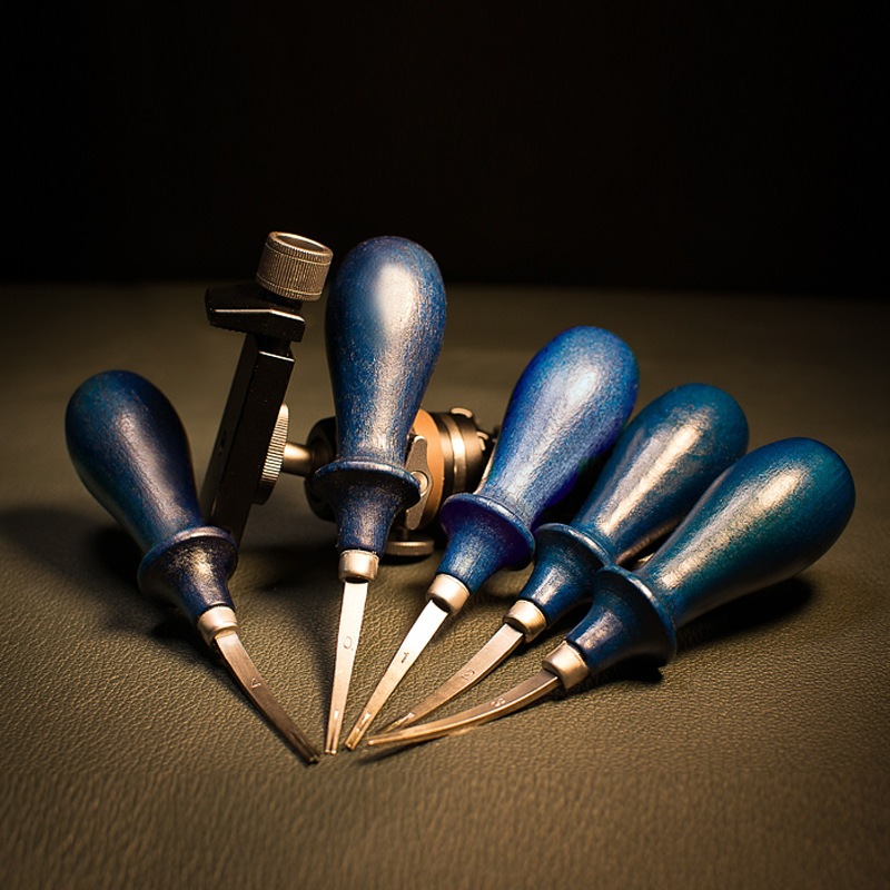 手工DIY皮革工具皮邊倒角修邊器美式皮邊打磨器西風藍柄削邊器