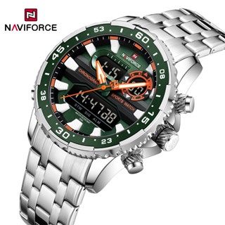 Naviforce 男士手錶運動豪華軍用液晶雙顯示夜光計時碼表原裝手錶不銹鋼石英男士時鐘 9234