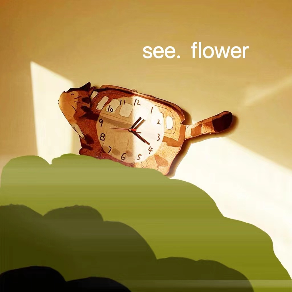 【SEE✿ FLOWER】現代簡約原木色可愛龍貓車掛鐘時鐘時鐘表 掛鐘 裝飾壁鐘靜音  鐘錶客廳家用掛鐘時尚靜音網紅免打