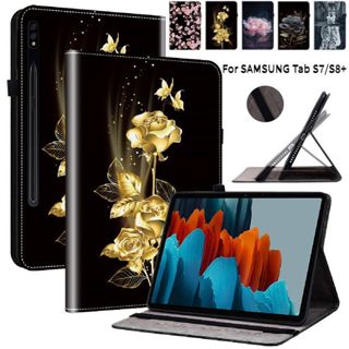 三星Tab S7 FE S8+Plus保護套12.4英吋T736B平板電腦外殼S7 S8 11吋卡片收納皮套彩繪全包防摔
