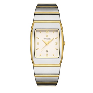 Wwoor 新款頂級品牌男士手錶豪華方形石英手錶防水時尚不銹鋼男士手錶-8888