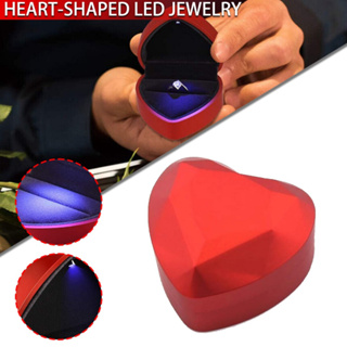 飾品盒心形天鵝絨鑽石戒指盒led燈首飾求婚戒指禮品包裝