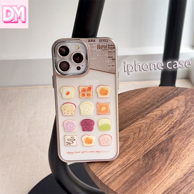 九宮格吐司麵包可愛電鍍亞克力蘋果手機殼iPhone 15 適用蘋果 14 13 12 11 Pro Max 硬殼超薄防摔