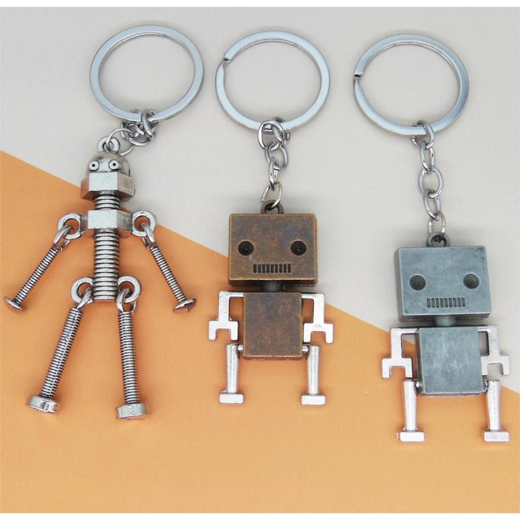 朋克金屬機器人鑰匙扣吊飾 賽博創意螺絲機器人鑰匙圈 紙盒機器人鑰匙環掛飾