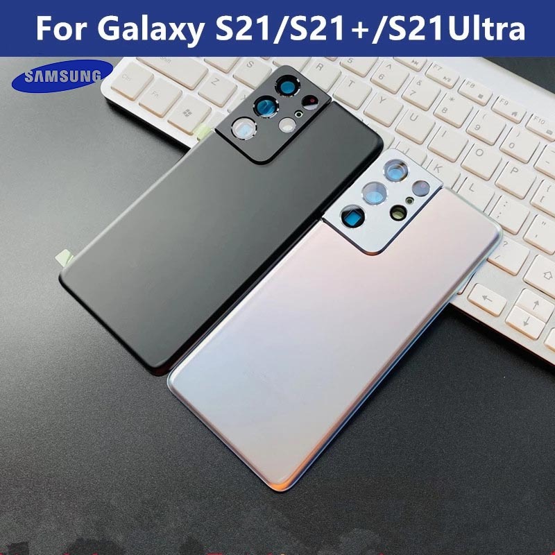 SAMSUNG 適用於三星 Galaxy S21Plus S21 Ultra 5G 電池蓋玻璃維修更換後門後殼 + 徽標