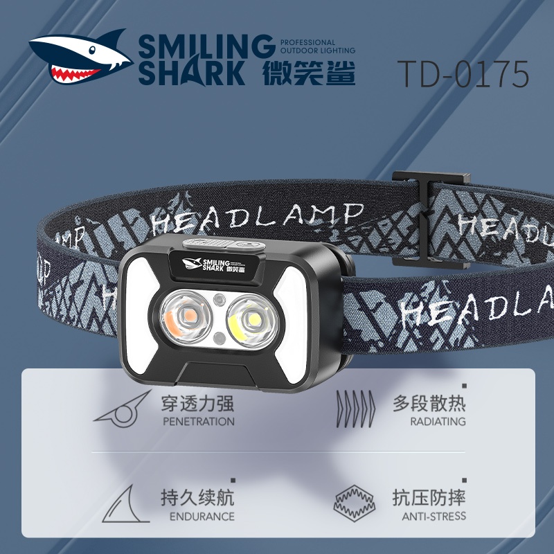 微笑鯊正品 TD0175 LED 頭燈 白光/黃光/紅光）USB 可充電 強力手電筒頭燈 5 種模式 防水型戶外腳踏車釣