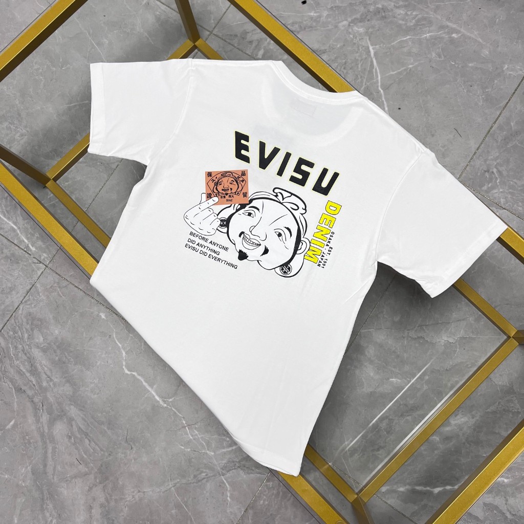 日本 Evisu 福神高品質比心佛頭印花純棉休閒圓領短袖T恤男女同款