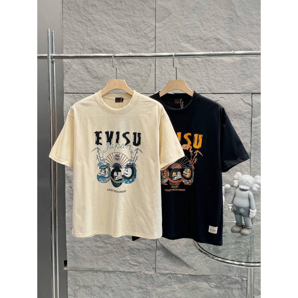 日本 Evisu 福神高品質新款竹子達摩蛋印花純棉休閒圓領短袖T恤男女同款