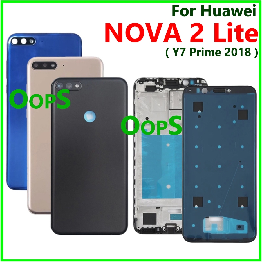 Nova 2 Lite 後殼框架適用於華為 Y7 Prime 2018 lcd 前中框後電池蓋 + 鏡頭按鈕