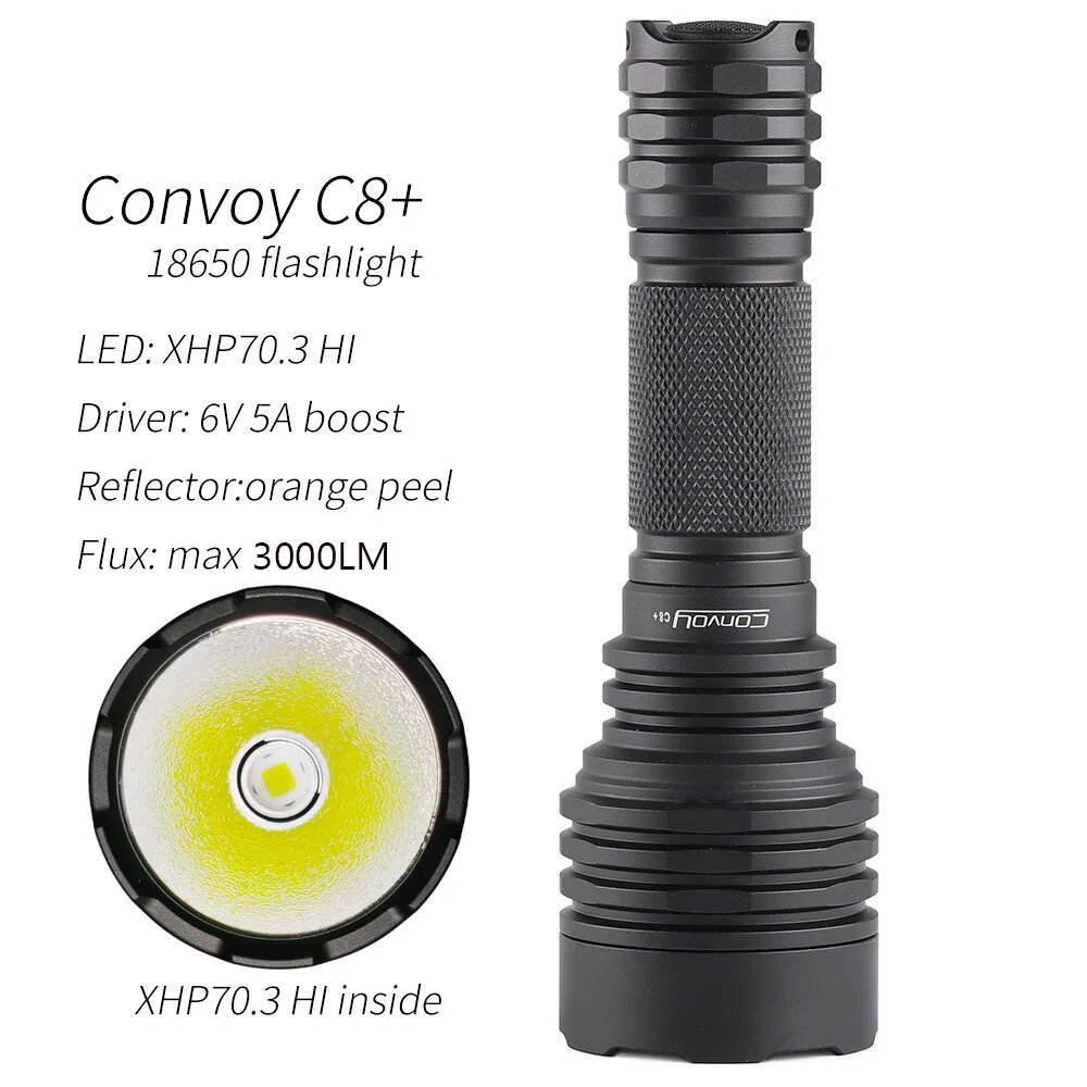 Convoy C8+ XHP70.3 HI 18650手電筒最大3000LM高亮度泛光燈