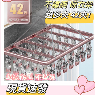 【現貨速發】晾衣架 曬衣架 不銹鋼曬衣架 曬衣夾 多夾子 內褲襪子晾曬架 晾內衣 曬衣神器 多功能晾衣架 加厚防滑防吹落