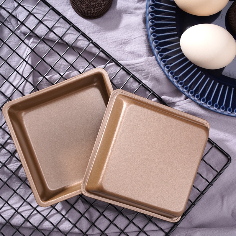 四寸方形金色不粘噴漆一脫模面包烤盤廚房烘焙模具