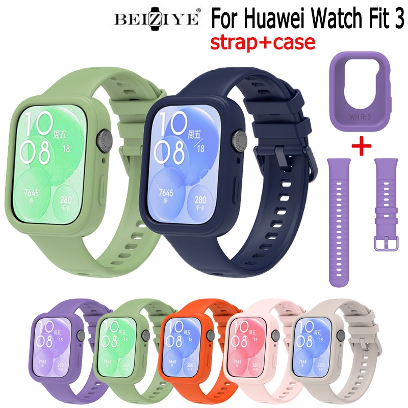 HUAWEI 華為 Huawei Fit 3 錶帶 + 保護殼 Watch fit3 矽膠錶帶全覆蓋保護殼適用於