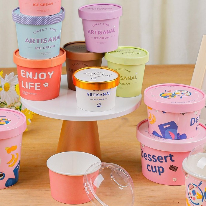 【現貨】【冰淇淋杯】一次性 冰淇淋 紙杯 冰激凌 紙碗 打包盒 慕斯蛋糕罐 甜品優格杯 帶勺 商用
