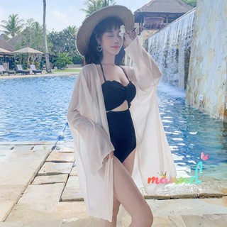「‌VIVI FLORA戶外運動店」 馬爾地夫海邊度假輕薄雪紡小外套 中長款寬鬆大尺碼防曬外套 比基尼罩衫 泡溫泉罩衫