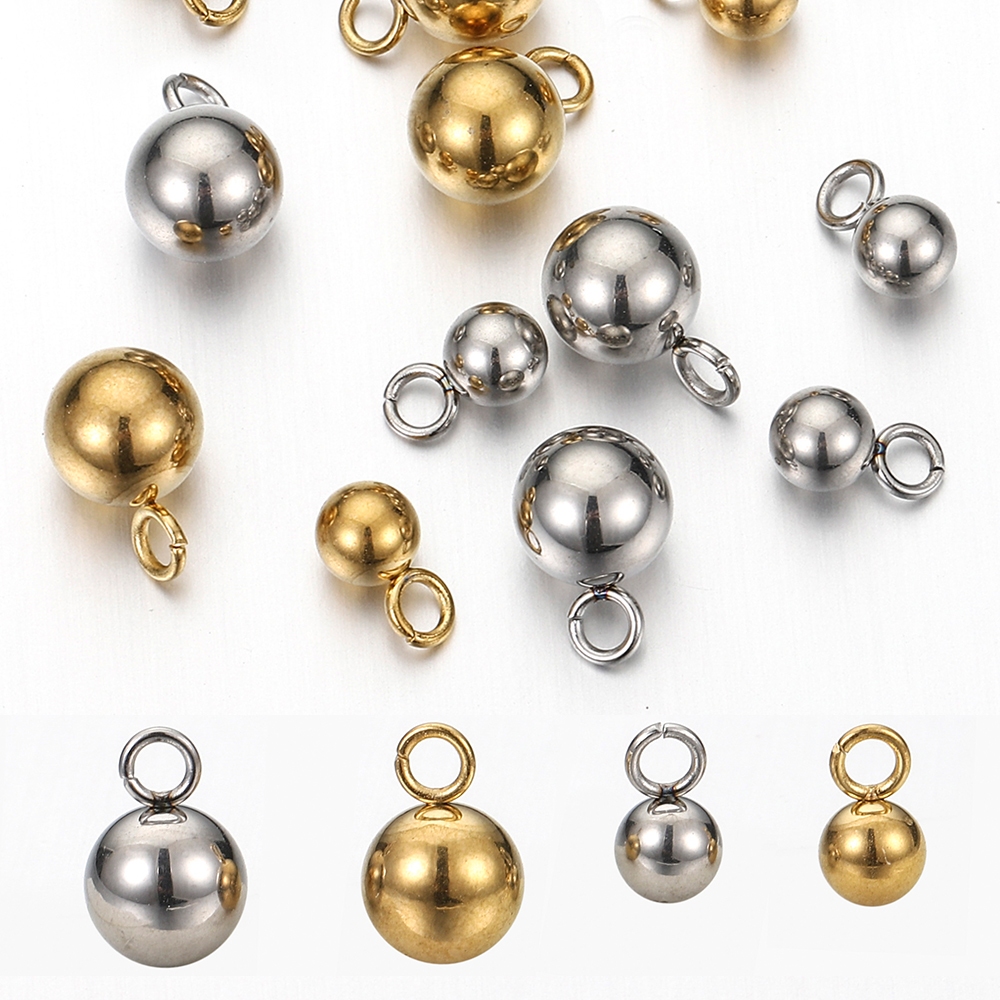 20-40 件不銹鋼珠子實心球串飾用於項鍊手鍊首飾製作 DIY 耳環金珠吊墜