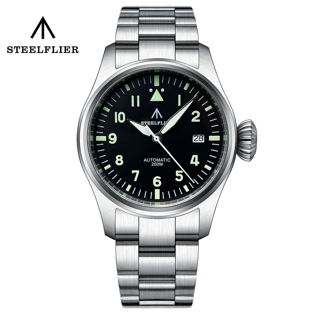 【STEELFLIER鋼飛官方】機械腕錶SF750飛行員人工合成藍寶石表鏡20Bar防水旋入式錶冠男士不鏽鋼手錶