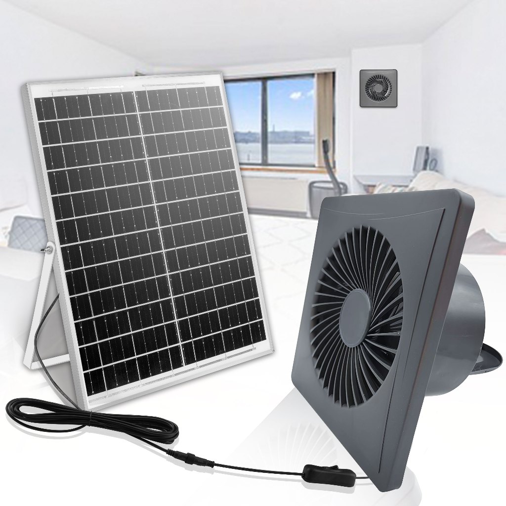 6W 8W帶防水性太陽能電池板+4/6/8英寸高速排氣通風扇，適用溫室、棚屋壁掛式通風和冷卻，帶防迴流閥適合家用/工業