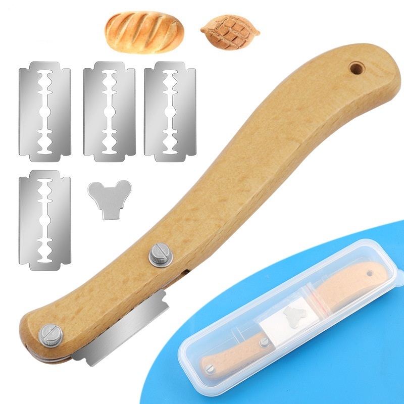 弧形弓刀麵包刀工具麵包刀切法式吐司刀5刀片木柄烘焙工具+盒裝