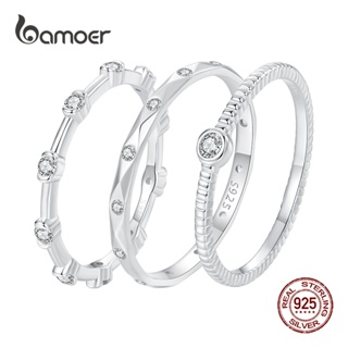 Bamoer 925 純銀戒指可愛單石精緻時尚首飾禮物女士