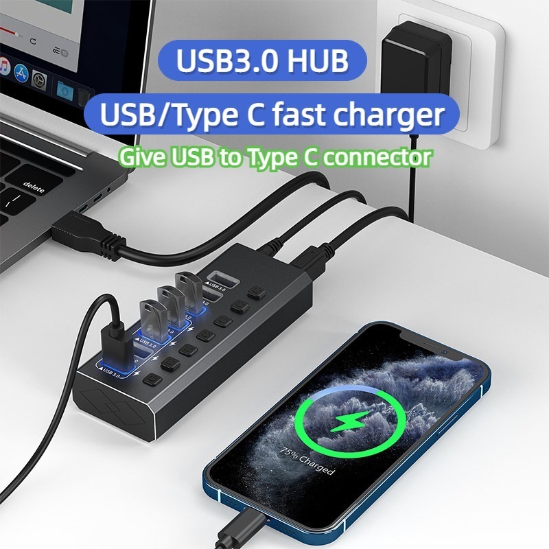 USB 3.0 擴展塢 | 獨立開關USB轉接器  一拖十USB群控擴充 多功能分線器拓展塢