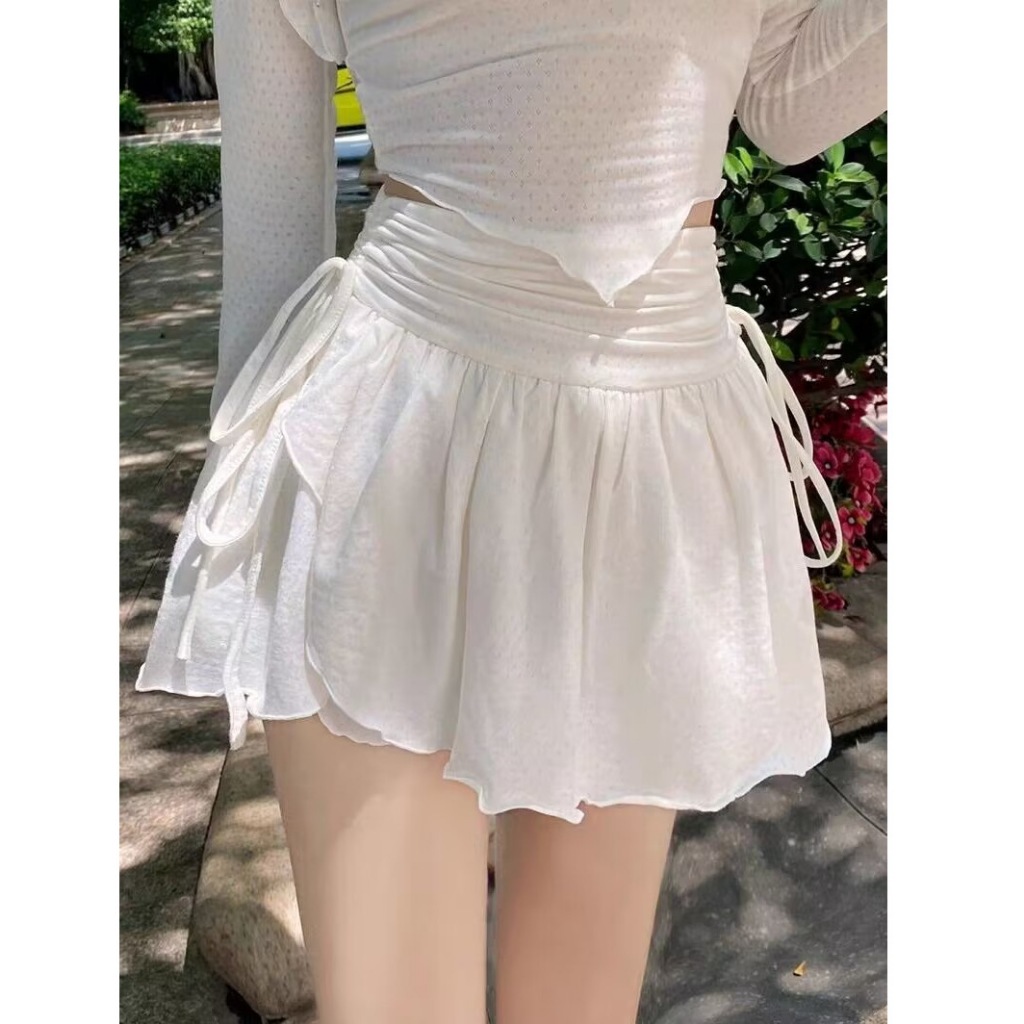 夏季不規則百褶裙高腰白色a字短裙