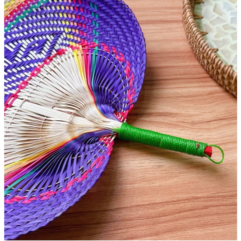 編織中國風扇子蒲扇越南納涼裝飾手搖扇彩色竹編夏季復古寶寶精編