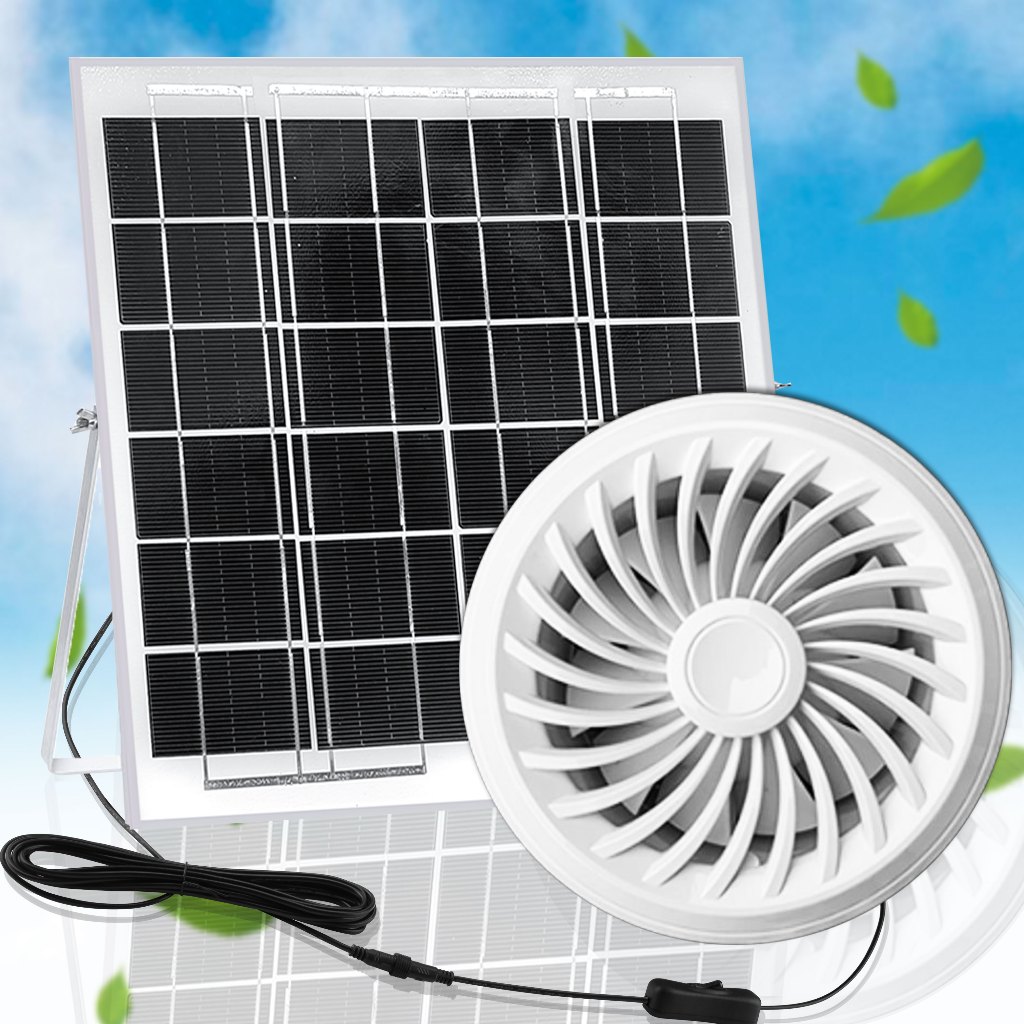 6W 8W太陽能電池板+4/6英寸 高速通風排氣扇，IP67級防水性能通風風扇，帶有防迴流設計，噪聲&lt;40 dB,靜音運