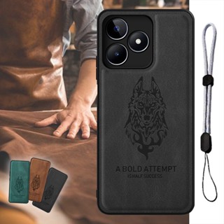 適用於 Realme Note 50 4G/RMX3834 豪華皮套 Wolf Design 帶可調節手機掛繩