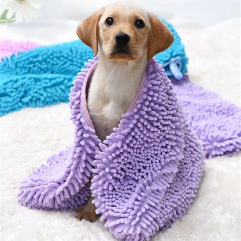 寵物乾燥毛巾超吸水狗浴巾毯子纖維雪尼爾小狗清潔毛巾寵物用品狗毯子