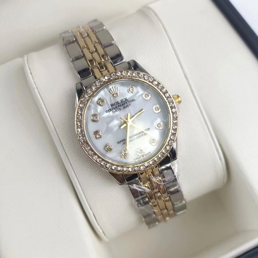 ROLEX女裝日誌型系列 石英機芯日期顯示 石英鑽圈錶盤 不鏽鋼錶鏈 女腕錶