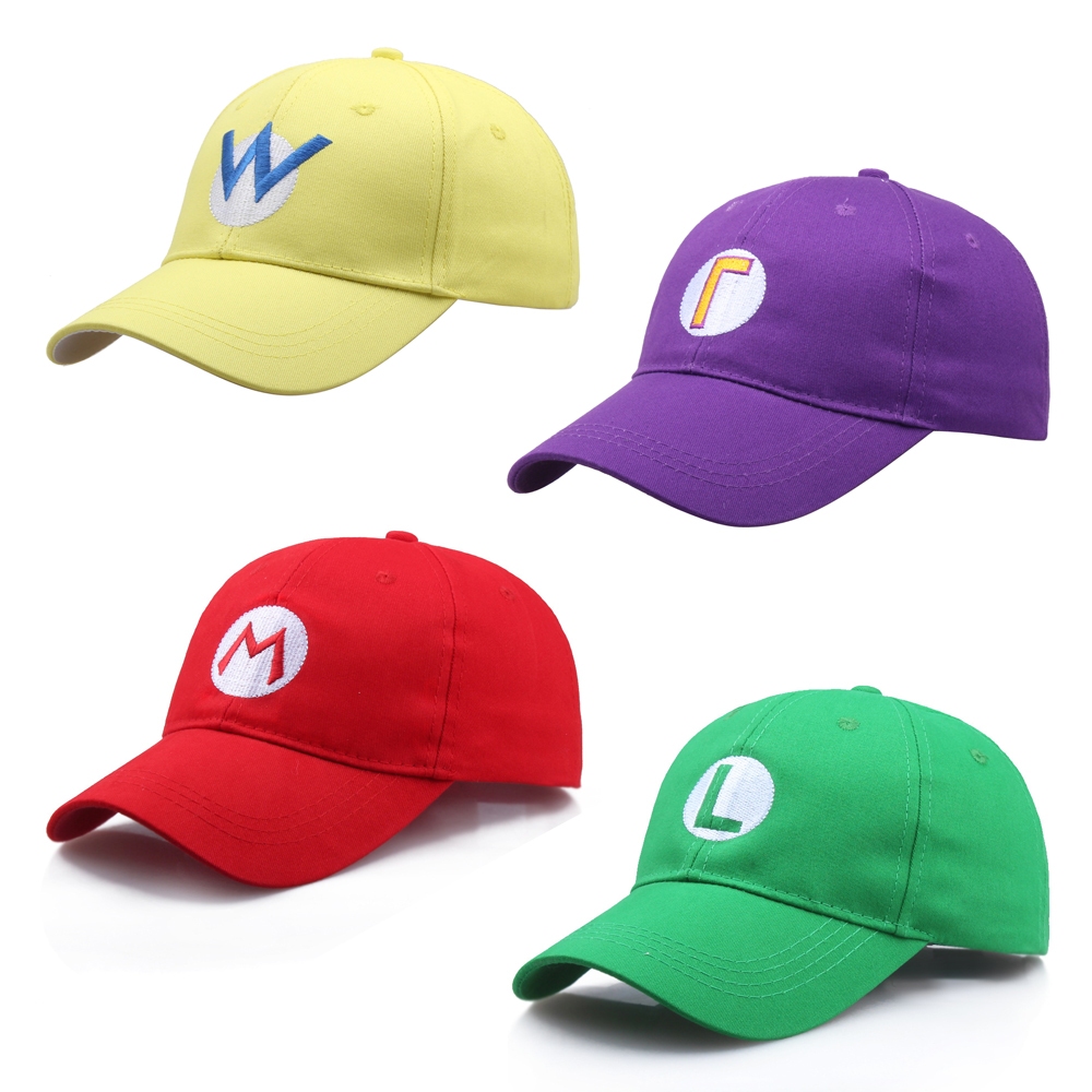 超級馬里奧兄弟帽 Luigi Wario Waluigi 兒童動漫遊戲公仔棒球帽馬里奧服裝遮陽字母帽兒童禮物