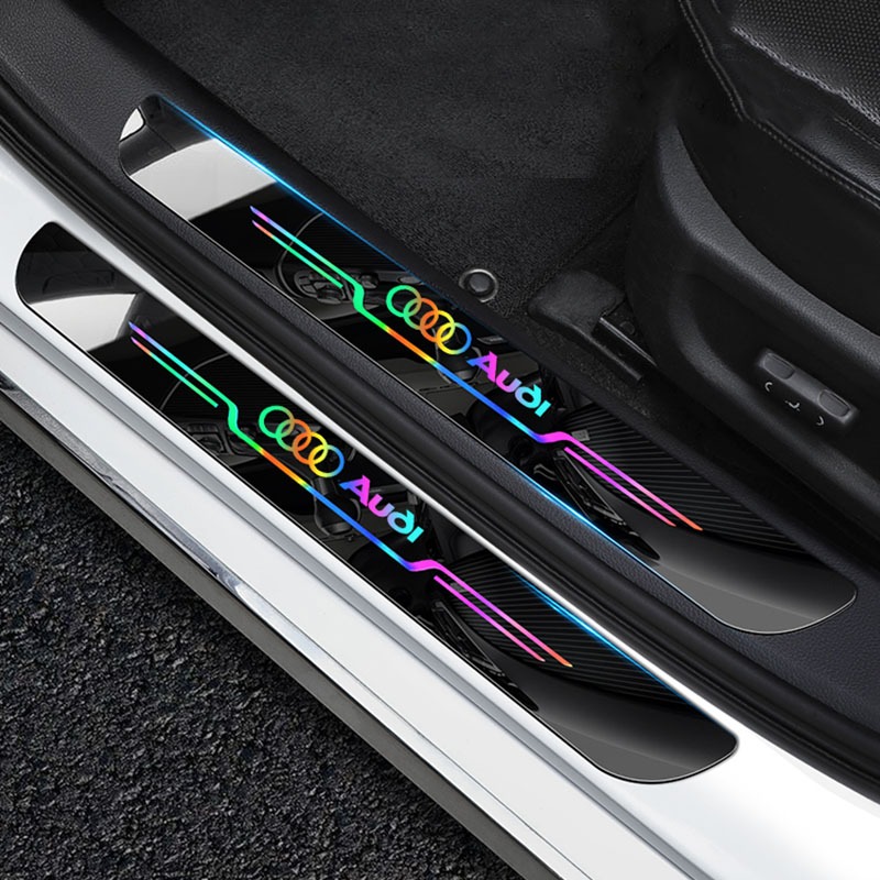 4pcs PVC鐳射七色汽車門檻條適用於奧迪Sline A3 A4 A5 A6 A7 A8 Q2 Q3 Q5 Q7 Q8