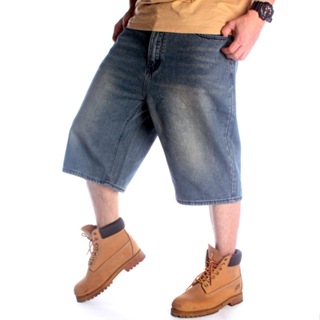 男士夏季嘻哈牛仔短褲男士時尚滑板短褲寬鬆七分褲