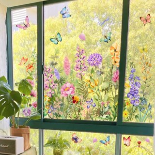 彩色蝴蝶花卉靜電貼玻璃貼客廳臥室窗貼家居裝飾牆貼