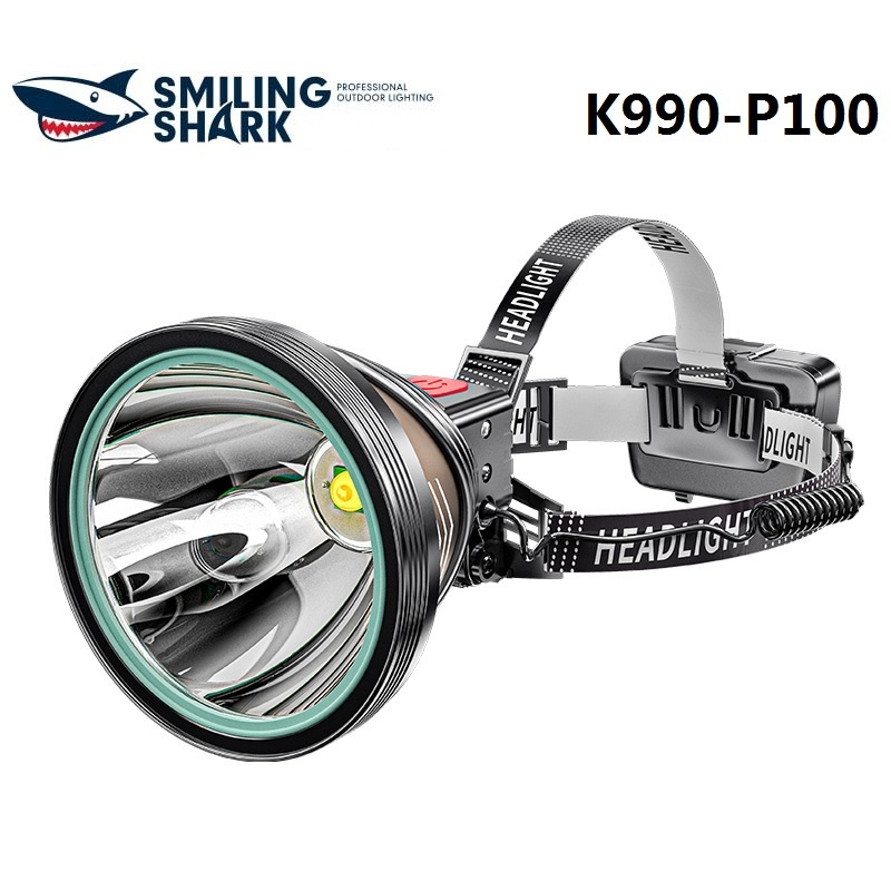 微笑鯊魚強力頭燈 LED XHP100 超亮頭燈聚光燈傳感器 USB 可充電防水頭燈