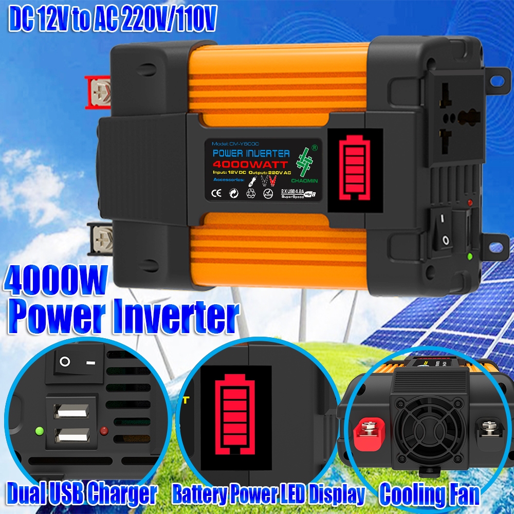 峰值功率 3000W 4000W 6000W 12V DC TO 110V/220V AC 汽車電源逆變器太陽能轉換器