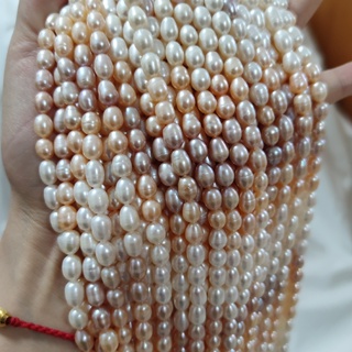 現貨6-7mm米珍珠白粉紫100%天然淡水珍珠diy項鍊手鍊