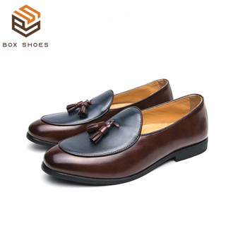 Boxshoes 男式兩色樂福鞋一腳蹬流蘇皮革樂福鞋 38-46