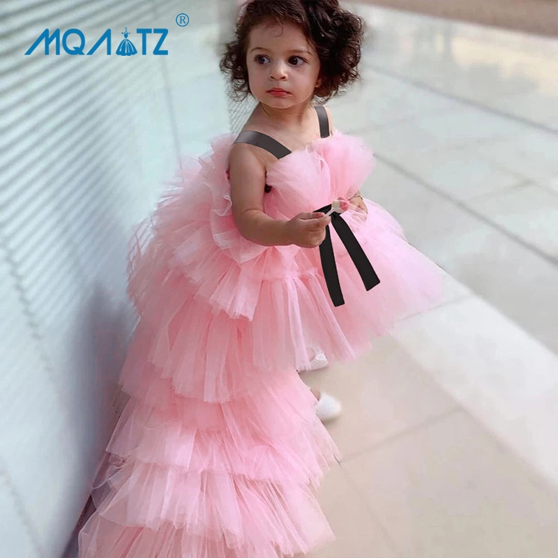 Mqatz 拖尾粉色 1 歲生日禮服女嬰衣服公主芭蕾舞短裙禮服洗禮女孩禮服小伴娘派對禮服 LL034