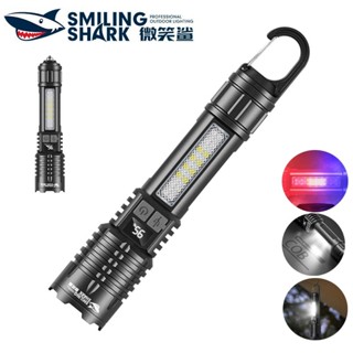 微笑鯊正品 SD5244 led強光手電筒 帶COB側燈 P50超亮燈珠 Type-C 5檔調焦帶紅藍閃警示燈 防水露營