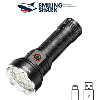 微笑鯊魚 SD5235 大功率手電筒帶強光 19LED USB Type-c 可充電照明 5 模式戶外照明設備露營、旅行