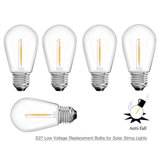 S14 低壓 (DC 5V) 替換 LED 燈泡,帶 E27 底座,用於太陽能燈串,2700K 暖白色,不可調光